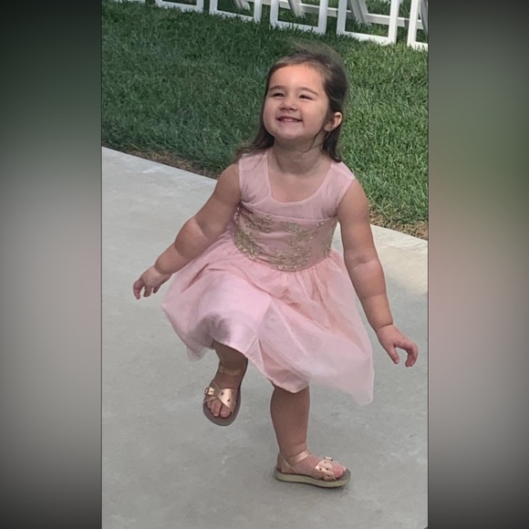 Place Girls' Blush Pink Tulle Dress with Gold Embroidery - Picture 5 of 5